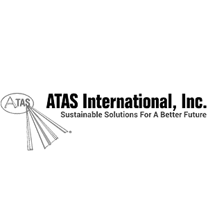 ATAS International, Inc. logo featuring a circular emblem with tassel-like rays and the slogan 'Sustainable Solutions For A Better Future'