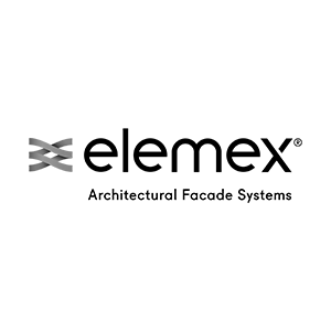 Elemex architectural façade systems logo with a wavy icon on the left and the brand name in bold letters with the tagline beneath