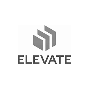 Logo featuring three gray geometric blocks forming an upward shape with the word ELEVATE beneath.