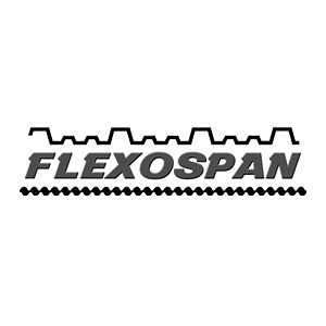 Flexospan logo featuring a bold, italic wordmark with a zigzag line above and a dotted underline/strip beneath.