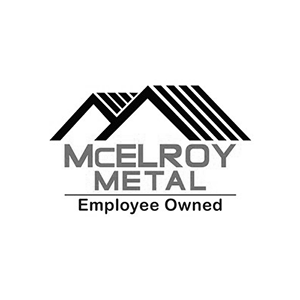 McElroy Metal logo with a roofline graphic and 'Employee Owned' tagline