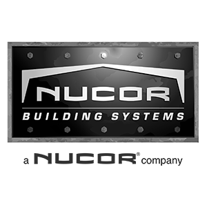 NuCOR Building Systems logo in black and silver, with the words 'a NuCOR company' beneath.